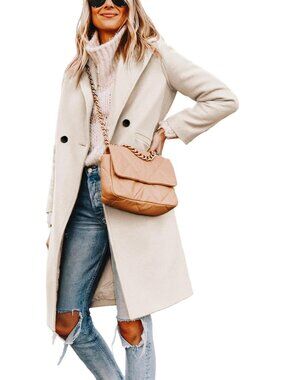 Stylish Large Slim Fit Beige Wool Peacoat with Classic Double Breasted Design